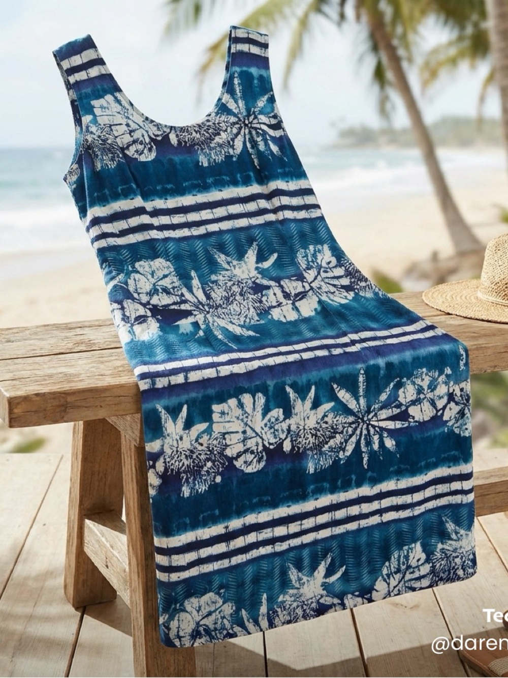 Jams World Blue & White Tropical Stripe Tank Dress